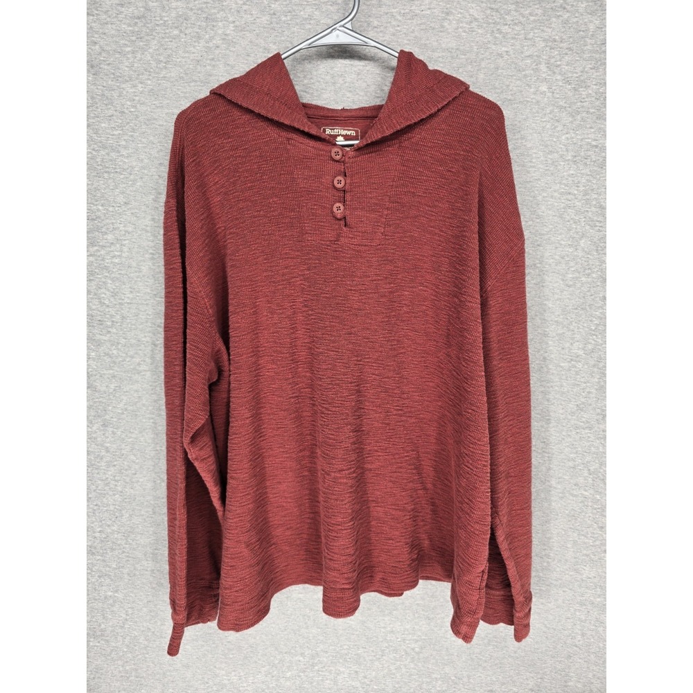 Ruff Hewn Men's Red Textured Waffle Knit Hooded Henley Sweater Size XXL